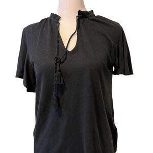 Ralph Lauren Women's Top with Tassel Detail Navy Flutter Sleeve Size Small